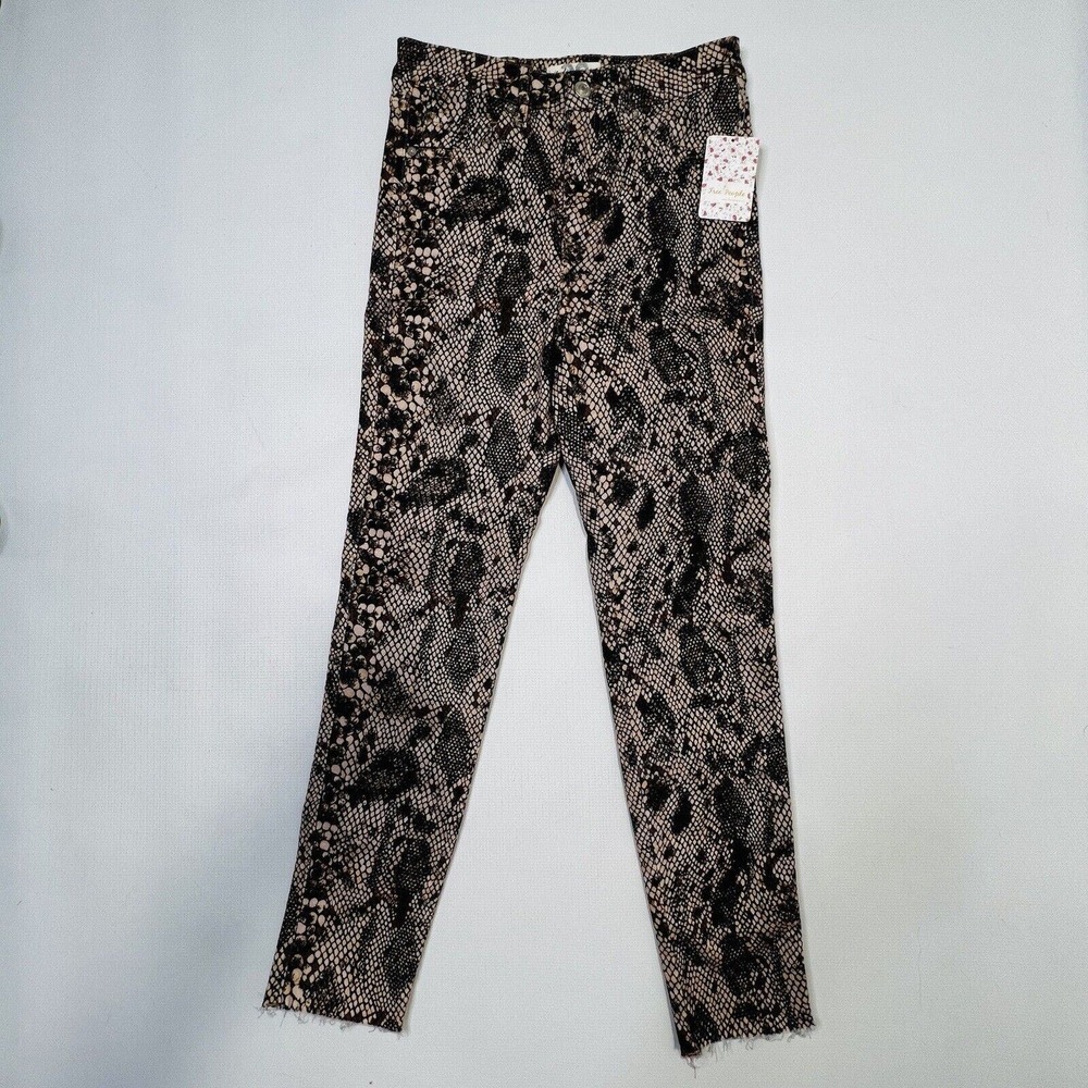 Free People Hi Waist Jeans Two Faced Snake Skin Print Pockets Brown Size 28 NEW